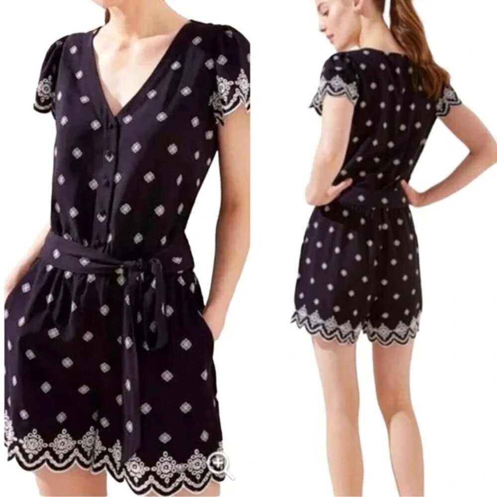 LOFT Black &‎ White Eyelet Romper